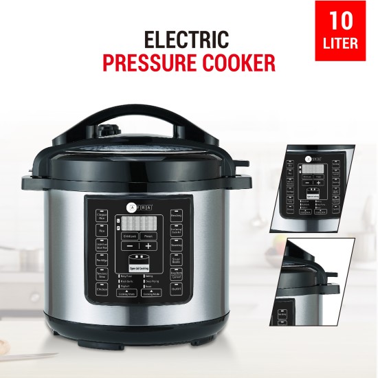 AFRA Electric Pressure Cooker, 12 in 1, Multifunction, 10L Capacity, 1400W, Silver, Stainless Steel, GMARK, ESMA, RoHS, And CB Certified With 2 Years Warranty