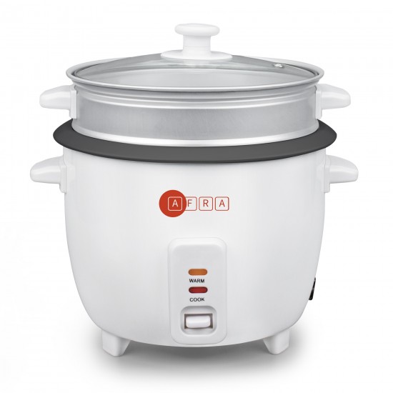 AFRA Japan Rice Cooker, 1.5 Litre, Non-Stick Inner Pot, Glass Lid, Aluminium Heating Plate, Keep-Warm Function, With Measuring Cup & Spoon, G-MARK, ESMA, ROHS, and CB Certified, 2 Years Warranty.