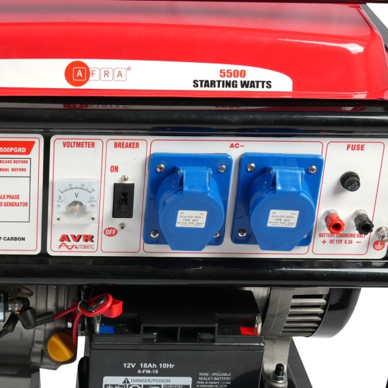 AFRA Gasoline Generator, 5.5KW Maximum, Recoil and Electric Start, 190F Engine, Compact Design, Low Noise, Accessories Included,