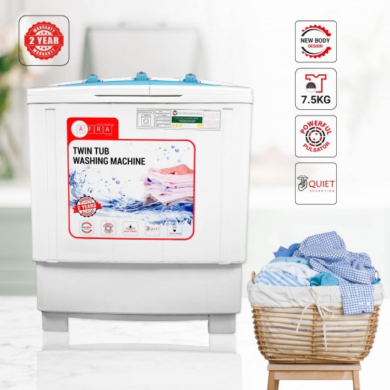 AFRA Japan Washing Machine-Top Load, 110-220V, Twin Tub, Semi-Automatic, Freestanding, Compact Design, Durable Plastic Housing, G-MARK, ESMA, ROHS, and CB Certified, 2 Years Warranty.