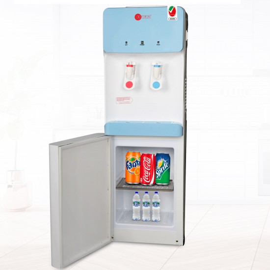 AFRA Japan Water Dispenser Cabinet, 600W, 5L, Floor Standing, Top Load, Compressor Cooling, 2 Tap, Stainless Steel Tanks, Blue & White, G-MARK, ESMA, ROHS, and CB Certified, 2 Years Warranty.