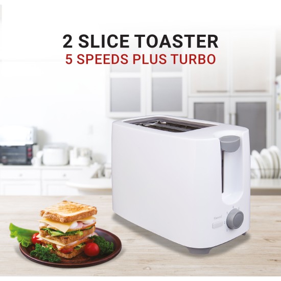 AFRA Electric Breakfast Toaster, 700W, 2 Slots, Removable Crumb Tray, Plastic Body, White Finish, G-Mark, ESMA, RoHS, CB, 2 years warranty