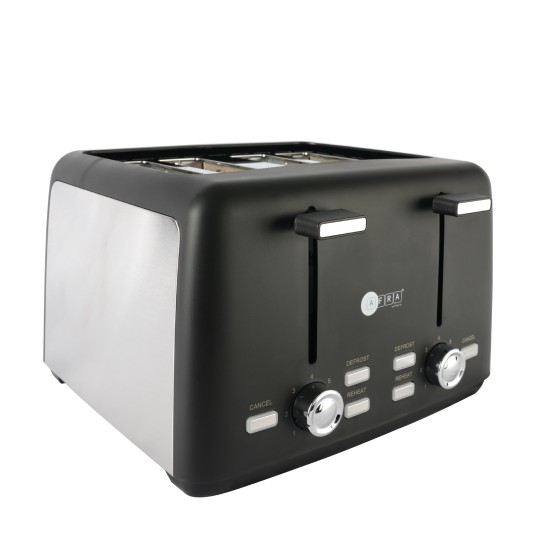 AFRA Japan Electric Breakfast Toaster, 1600W, 4 Slots, Removable Crumb Tray, Matte Black Finish, Browning, Reheat, Defrost, G-Mark, ESMA, RoHS, CB, 2 years warranty