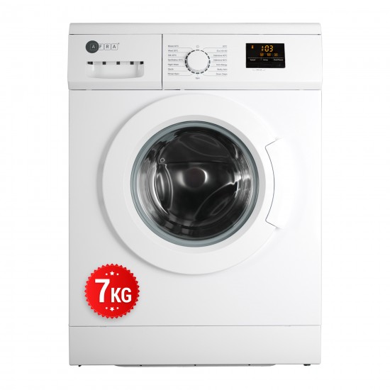 AFRA Washing Machine, Front Loading, 7KG Capacity, 1200 RPM, LED Display, 15 Programs, Auto Balance Power Efficiency, G-MARK, ESMA, ROHS, and CB Certified, AF-7120WMWT, 2 years Warranty