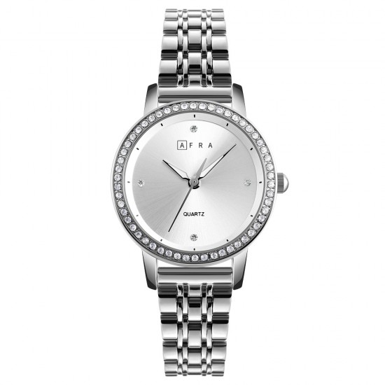 AFRA Elite Lady’s Watch, Silver Metal Alloy Case, Silver Dial, Silver Bracelet Strap, Water Resistant 30m