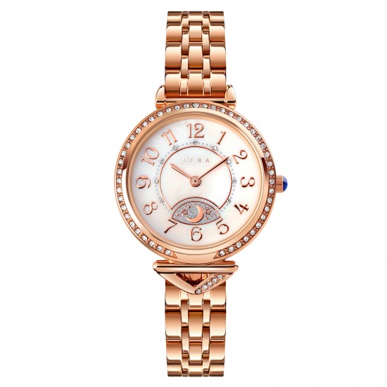 AFRA Selene Lady’s Watch, Rose Gold Metal Alloy Case, White Dial, Rose Gold Bracelet Strap, Water Resistant 30m