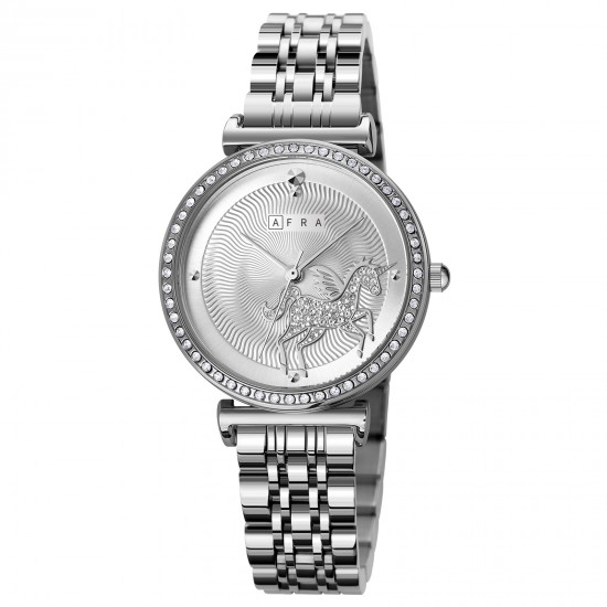 AFRA Keren Lady’s Watch, Silver Metal Alloy Case, Silver Bracelet Strap, Water Resistant 30m