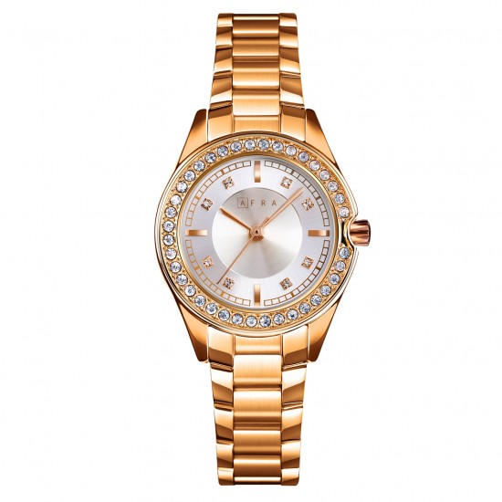 AFRA Celeste Lady’s Watch, Gold Metal Alloy Case, Silver Dial, Gold Bracelet Strap, Water Resistant 30m