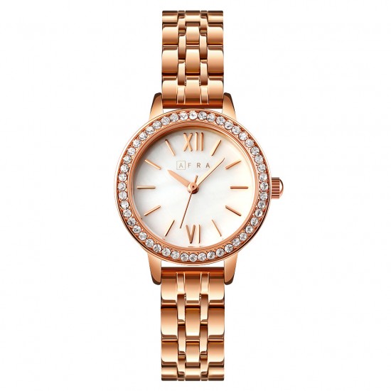AFRA Ornate Lady’s Watch, Rose Gold Metal Alloy Case, Rose Gold Bracelet Strap, Water Resistant 30m