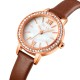 AFRA Ornate Lady’s Watch, Rose Gold Metal Alloy Case, Black Leather Strap, Water Resistant 30m