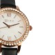 AFRA Ornate Lady’s Watch, Rose Gold Metal Alloy Case, Black Leather Strap, Water Resistant 30m