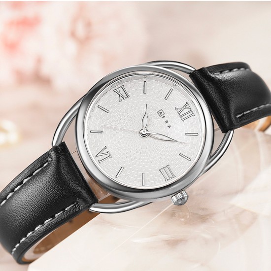 AFRA Carina Lady’s Watch, Lightweight Silver Metal Case, Leather Strap, Water Resistant 30m