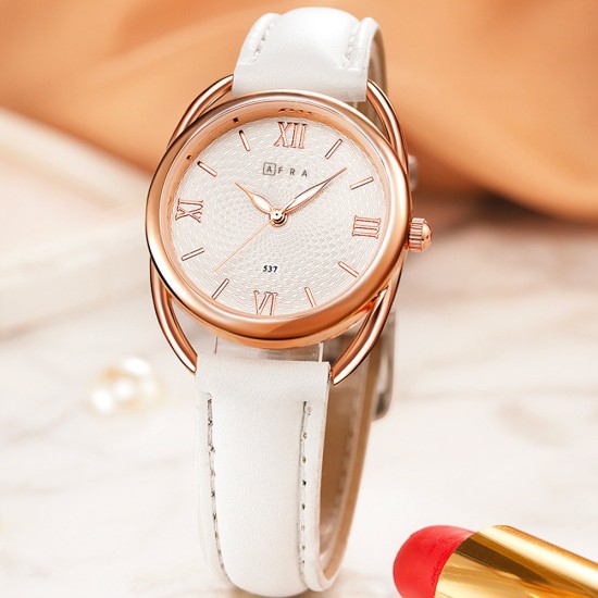 AFRA Carina Lady’s Watch, Lightweight Rose Gold Metal Case, Leather Strap, Water Resistant 30m