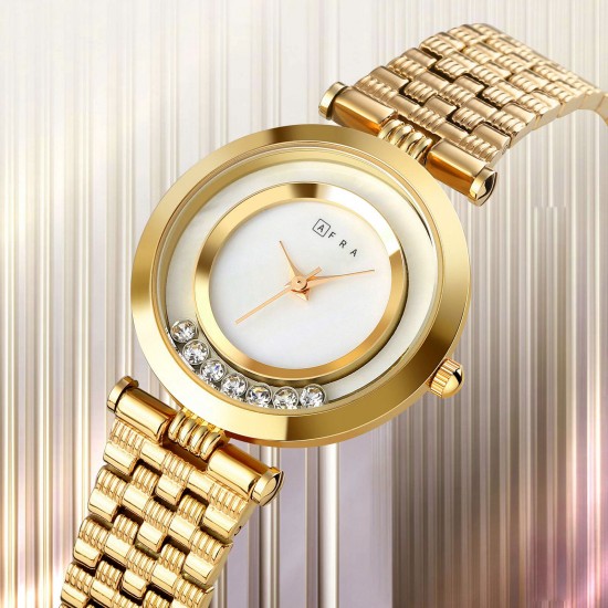 AFRA Ballare Ladies Watch, Gold Case, White Dial, Gold Bracelet