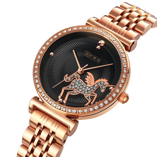 AFRA Keren Lady’s Watch, Rose Gold Metal Alloy Case, Rose Gold Bracelet Strap, Water Resistant 30m