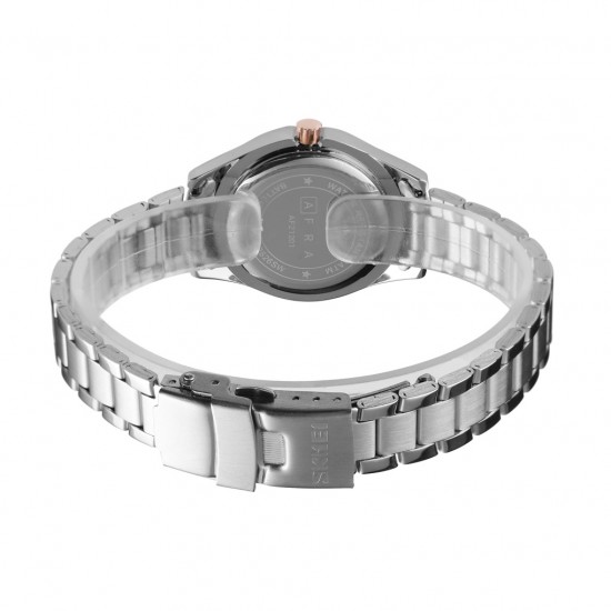 AFRA Celeste Lady’s Watch, Silver Metal Alloy Case, Silver Dial, Silver Bracelet Strap, Water Resistant 30m