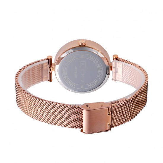 AFRA Regina Lady’s Watch, Rose Gold Case, Rose Gold Mesh Bracelet Strap, Water Resistant 30m