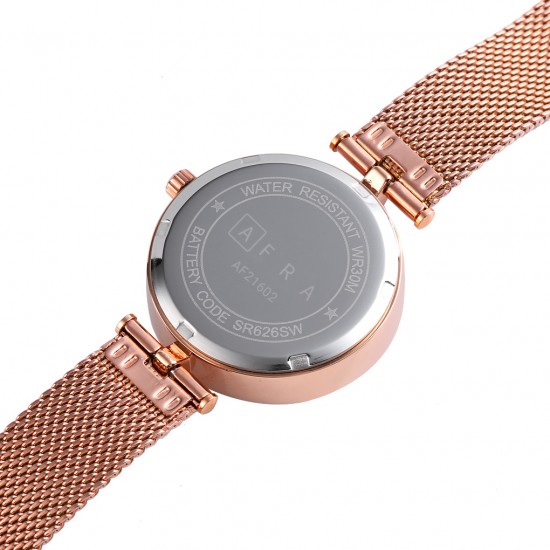 AFRA Regina Lady’s Watch, Rose Gold Case, Rose Gold Dial, Rose Gold Mesh Bracelet Strap, Water Resistant 30m