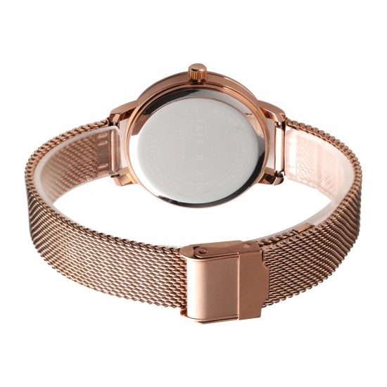 AFRA Pearlescent Lady’s Watch, Rose Gold Metal Case, Blue Dial and Mesh Bracelet Strap, Water Resistant 30m