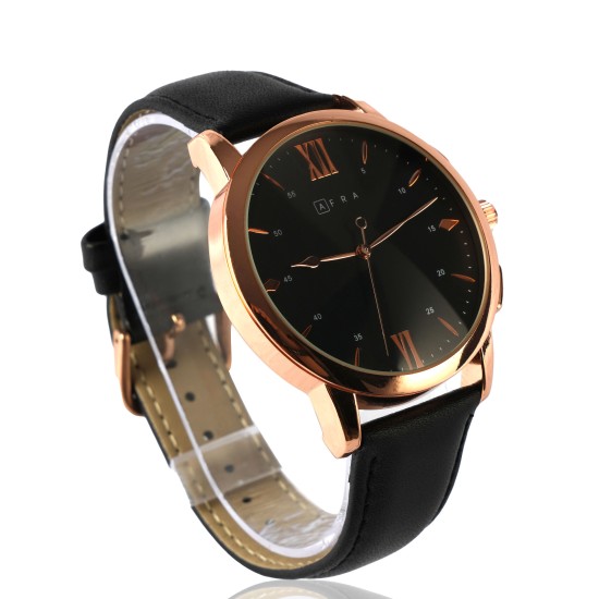 AFRA Dazzler Gentleman’s Watch, Japanese Quartz, Rose Gold Stainless Steel Case, Leather Strap, Water Resistant 30m