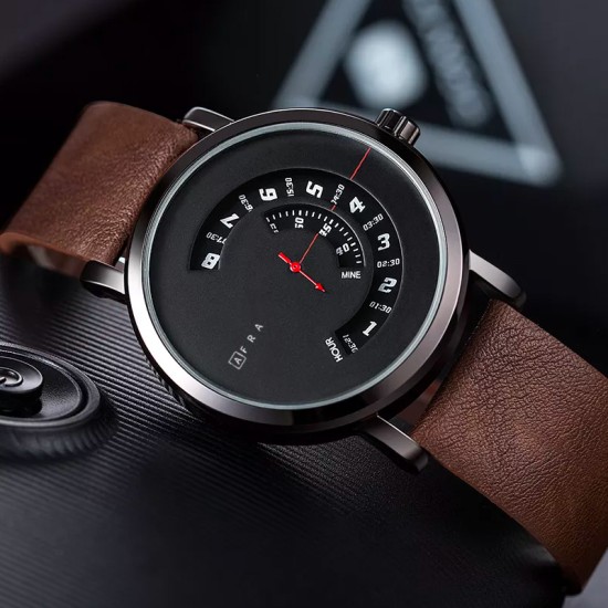 AFRA Phantom Gentleman’s Watch, Metal Case, Black Dial, Leather Strap, Water Resistant 30m