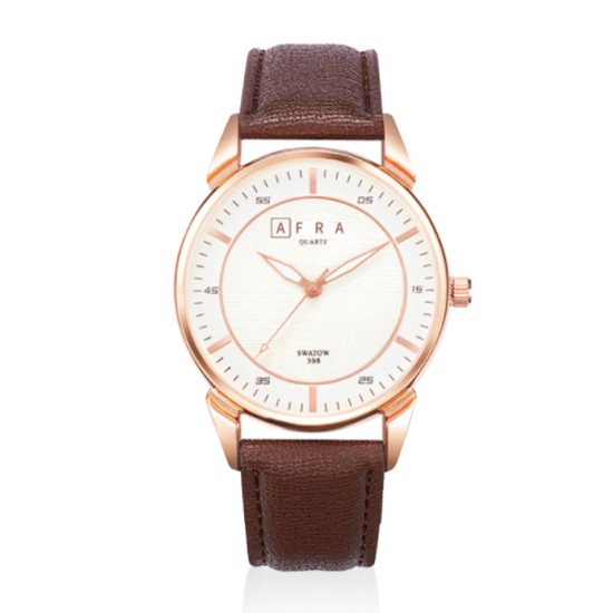 AFRA Conrad Gentleman’s Watch, Japanese Design, Rose Gold Metal Alloy Case, Leather Strap, Water Resistant 30m