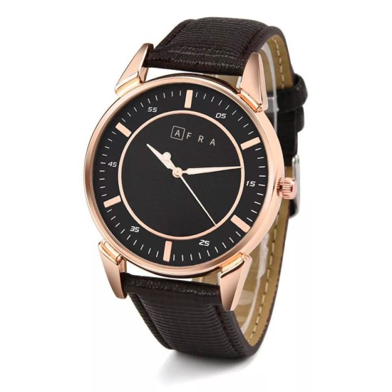 AFRA Conrad Gentleman’s Watch, Japanese Design, Rose Gold Metal Alloy Case, Leather Strap, Water Resistant 30m