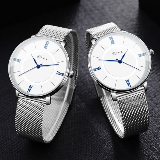 AFRA Ambrose Gentleman’s Watch, Japanese Design, Silver Alloy Case, White Dial, Silver Mesh Bracelet Strap, Water Resistant 30m