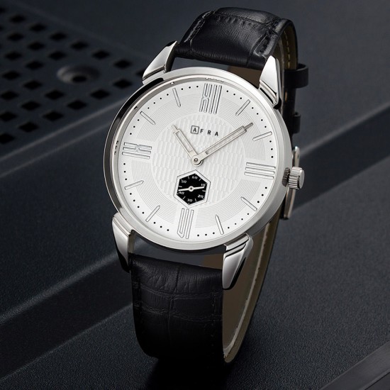 AFRA Moment Gentleman’s Watch, Japanese Design, Silver Metal Case, White Dial, Water Resistant 30m