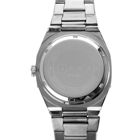 AFRA Octavian Gentleman’s Watch, Lightweight Metal Case, White Dial, Metal Bracelet Strap, Water Resistant 30m