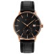 AFRA Radius Gentleman’s Watch, Lightweight Rose Gold Metal Case, Black Leather Strap, Black Dial, Water Resistant 30m