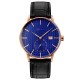 AFRA Radius Gentleman’s Watch, Lightweight Rose Gold Metal Case, Black Leather Strap, Blue Dial, Water Resistant 30m