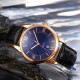 AFRA Oberon Gentleman’s Watch, Lightweight Rose Gold Metal Case, Brown Leather Strap, Blue Dial, Water Resistant 30m